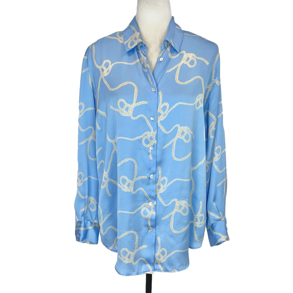 Zara blue knot motif satin shirt